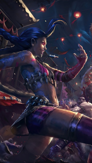 Jinx from League of Legends in a street fight
