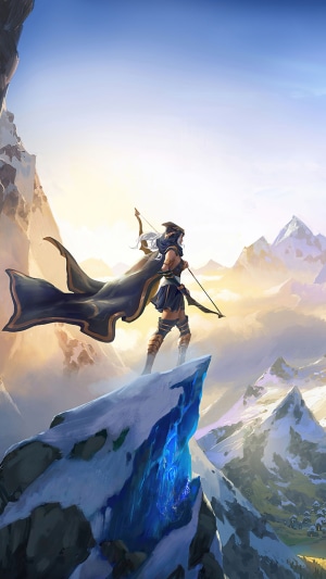 Ashe from League of Legends on a snowy mountain peak