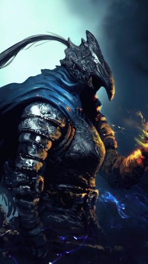 Dark Souls Warrior with Blue Cape and Fiery Hand