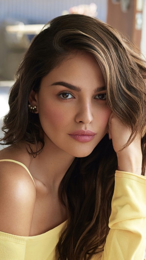 Eiza Gonzalez in a yellow top during a photoshoot