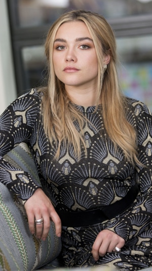 Florence Pugh in a patterned dress