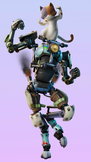 Meowscles from Fortnite riding a robot
