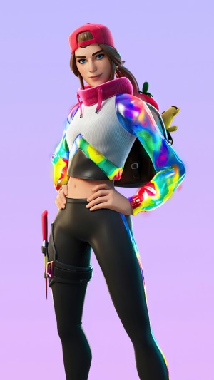 Fortnite character with tie-dye hoodie and backpack