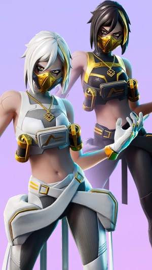 Two female characters from Fortnite with white and black hair