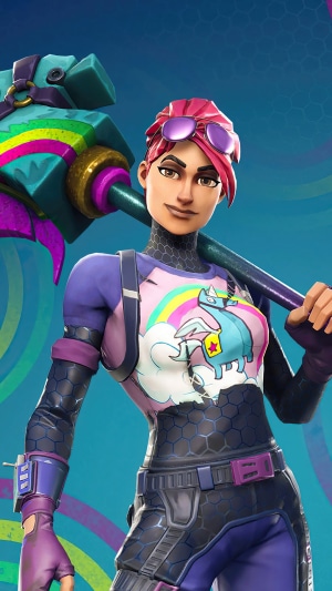 Fortnite character with rainbow pickaxe and llama shirt