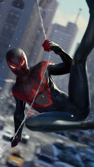 Miles Morales from Marvel's Spider-Man swinging