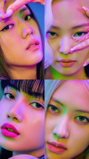 BLACKPINK members Jisoo, Jennie, Lisa, and Rosé close-up portraits