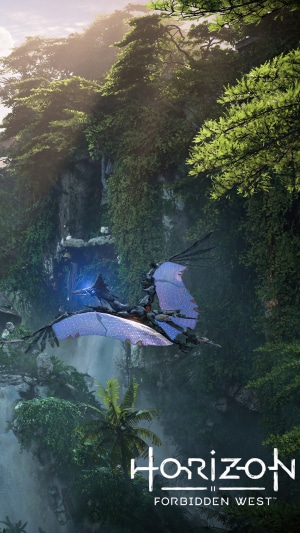 Horizon Forbidden West game art with flying machine