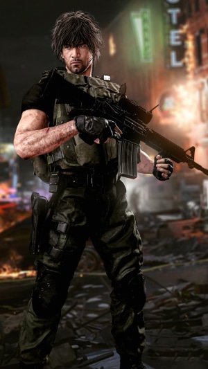 Carlos Oliveira from Resident Evil 3 holding a rifle