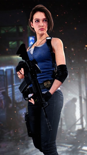 Jill Valentine from Resident Evil 3 holding a rifle