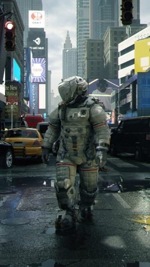 Astronaut in Times Square from Pragmata