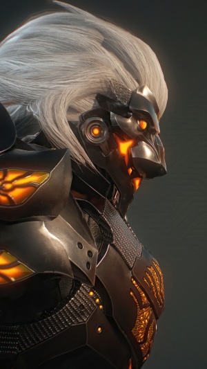 Godfall character with fiery armor
