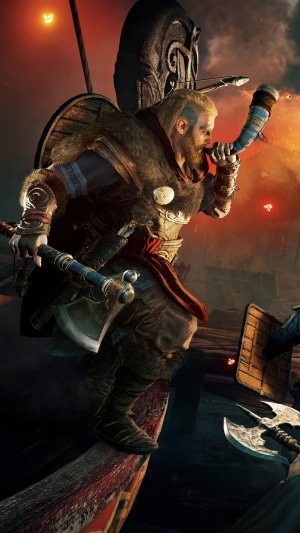Eivor from Assassins Creed Valhalla blowing a horn