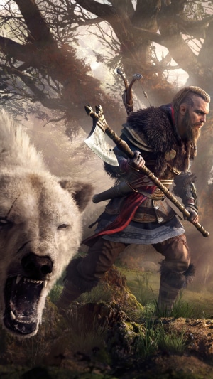 Eivor and a polar bear from Assassin's Creed Valhalla
