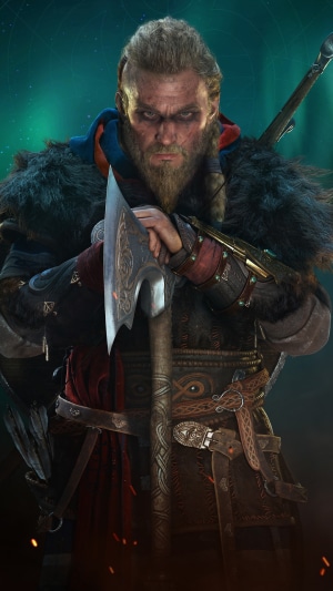 Eivor from Assassins Creed Valhalla holding an axe