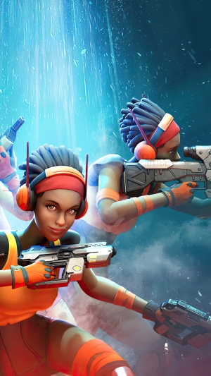 Quantum League characters with guns