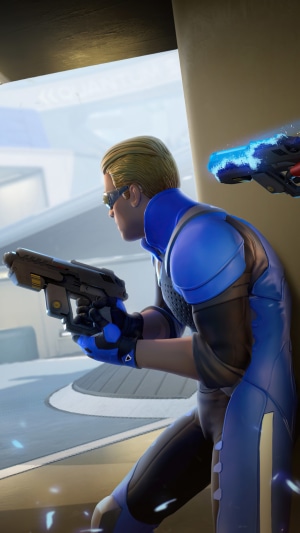 Quantum League character with guns