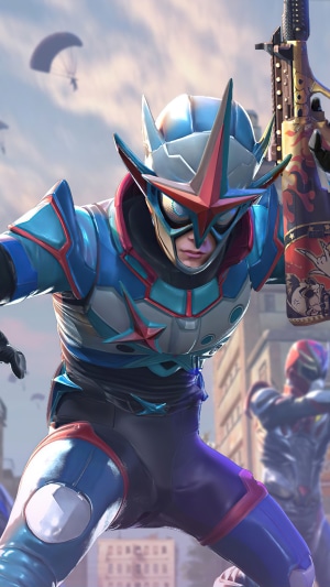 PUBG Mobile character in futuristic armor with a gun