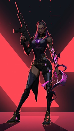 Reyna from Valorant holding a rifle