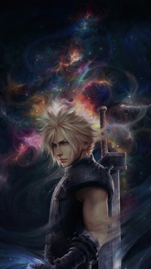 Cloud Strife from Final Fantasy VII Remake in space