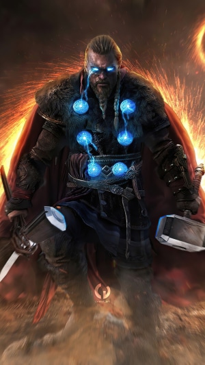 Eivor from Assassin's Creed Valhalla with Mjolnir