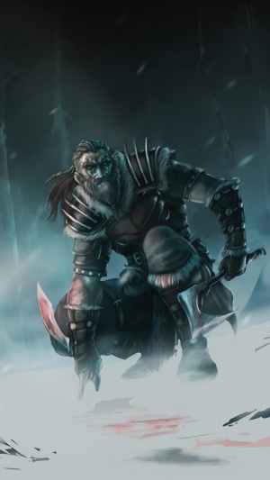 Eivor from Assassin's Creed Valhalla in snow