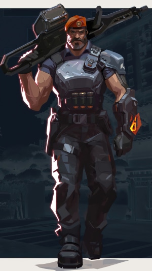 Brimstone from Valorant holding a weapon