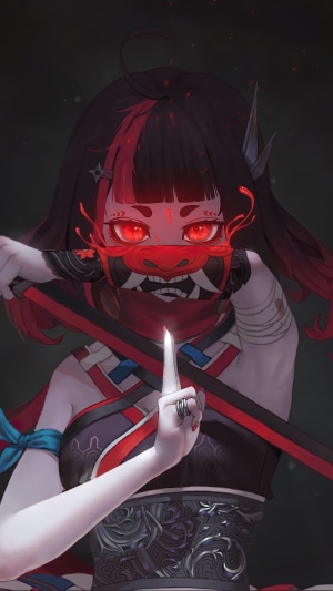 Anime girl with red mask and katana