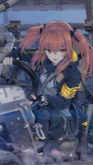 UMP9 from Girls Frontline driving a vehicle