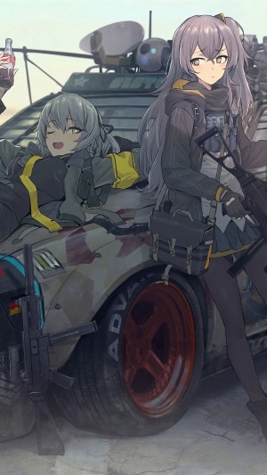 UMP40 and UMP45 from Girls' Frontline with a vehicle