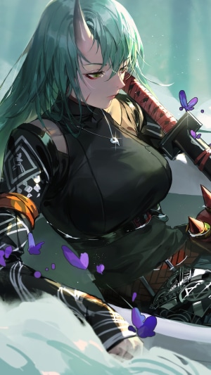 Hoshiguma from Arknights with Katana and Butterflies