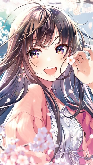Beautiful Anime Girl with Flowers and Blush