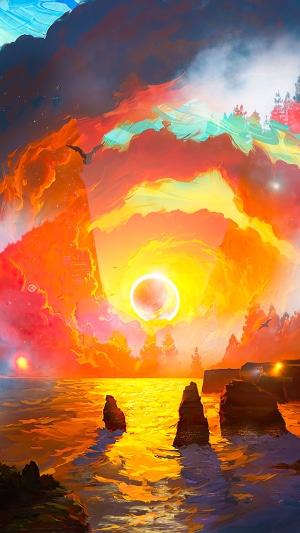 Digital Art of a Surreal Sunset Over the Sea