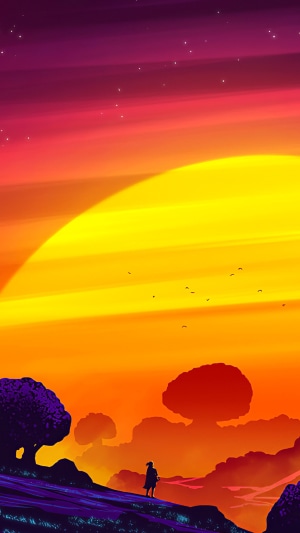 Digital art of a sunset landscape with a lone figure