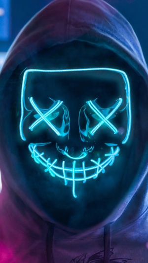 Glowing Neon Mask with Hooded Figure