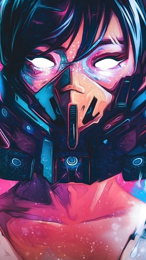 Girl in a gas mask with glowing eyes