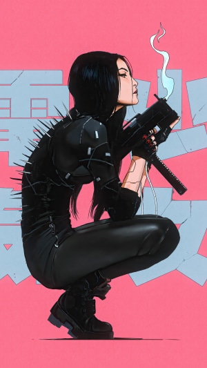 Cyberpunk girl with gun and spikes