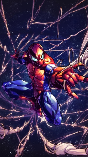 Spider-Man from Marvel Comics swinging on webs
