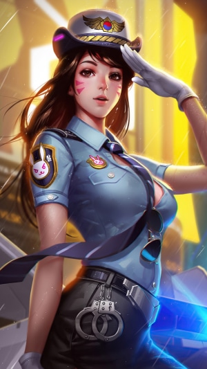 D.Va from Overwatch as a police officer