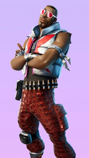 Fortnite character with sunglasses and red pants