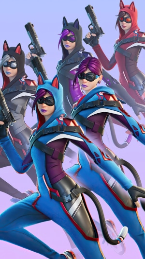 Fortnite characters with cat-ear hoods and guns