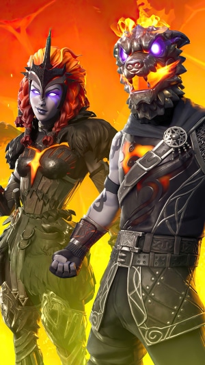 Fortnite characters with fiery armor