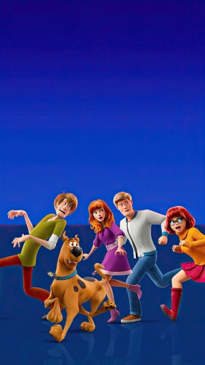 Scooby-Doo characters running on a blue background