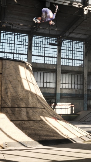 Skateboarder performing a trick in Tony Hawk's Pro Skater 1 + 2