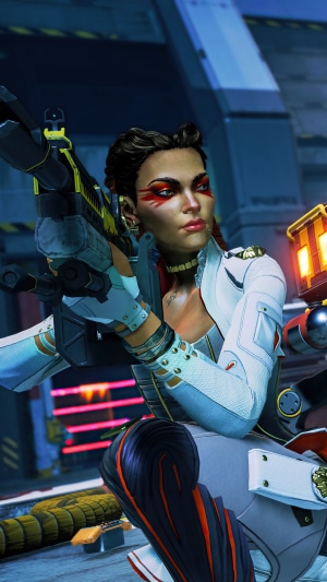Loba from Apex Legends holding a gun