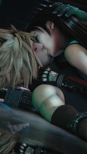 Cloud and Tifa kissing in Final Fantasy VII Remake