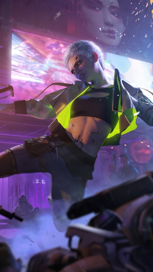 Ciri from Cyberpunk 2077 in action