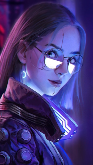 Female character with glasses from Cyberpunk 2077