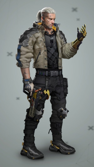 Man with cybernetic arm and gun