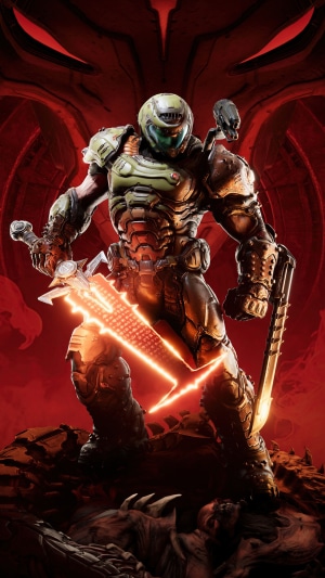 Doom Slayer with glowing sword from Doom Eternal